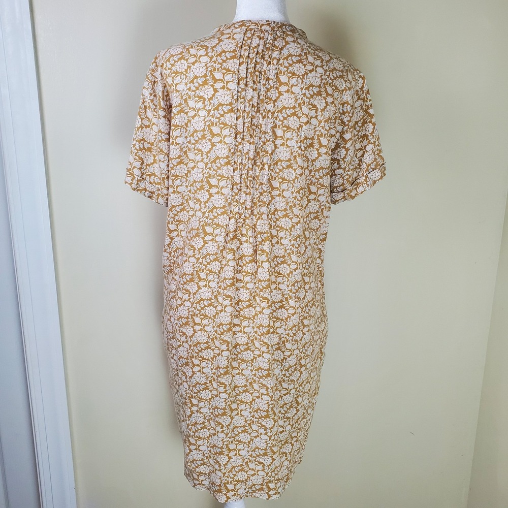 Faherty Hana Short Floral Dress Tan Small Linen Blend Prairie Cottagecore Pleats - Picture 5 of 8